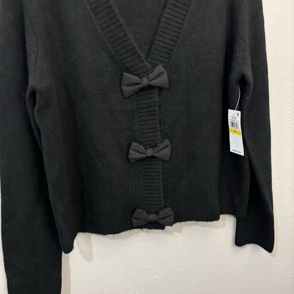 CeCe Bow Button V Neck Cardigan Black Women Medium - Picture 3 of 14
